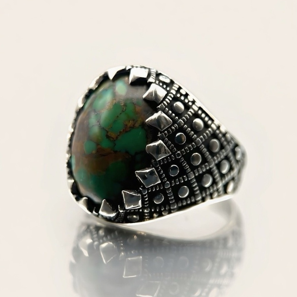 Natural Green Turquoise 925 Sterling Silver Ring